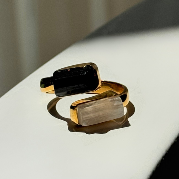 CLEAR ENERGY RING Selenit und Turmalin