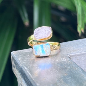 VENUS ENERGY RING  Regenbogen Mondstein und Rosenquarz
