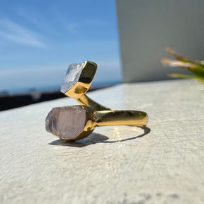 VENUS ENERGY RING  Regenbogen Mondstein und Rosenquarz
