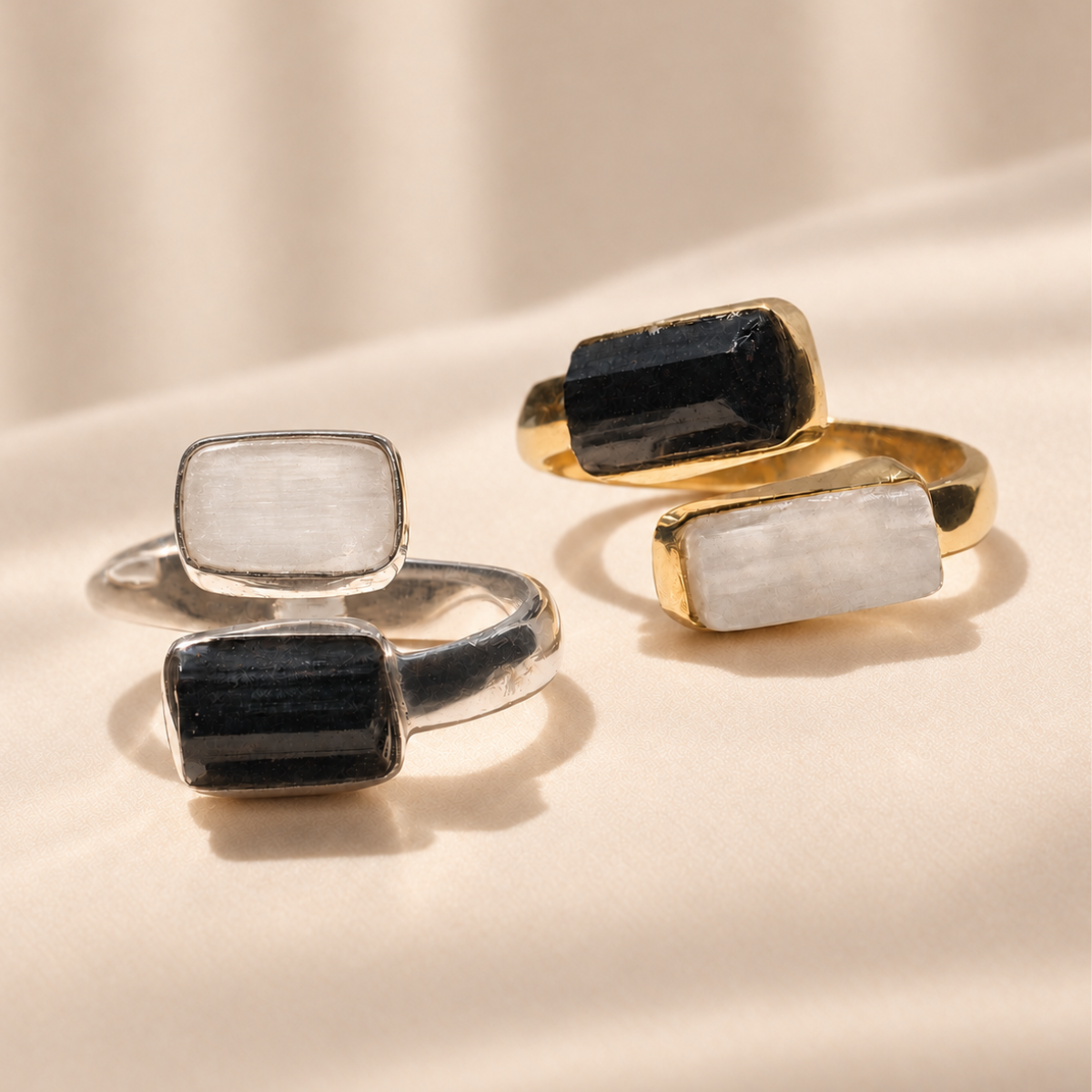 CLEAR ENERGY RING Selenit und Turmalin