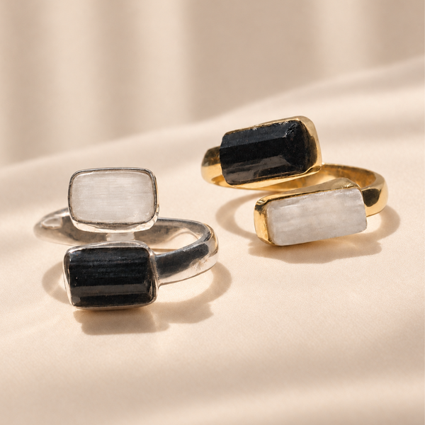 CLEAR ENERGY RING Selenit und Turmalin