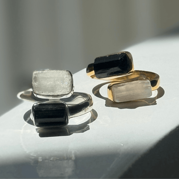 CLEAR ENERGY RING Selenit und Turmalin - That Spiritual Shop