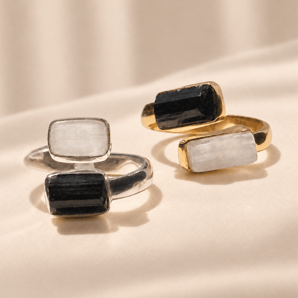 CLEAR ENERGY RING Selenit und Turmalin - That Spiritual Shop