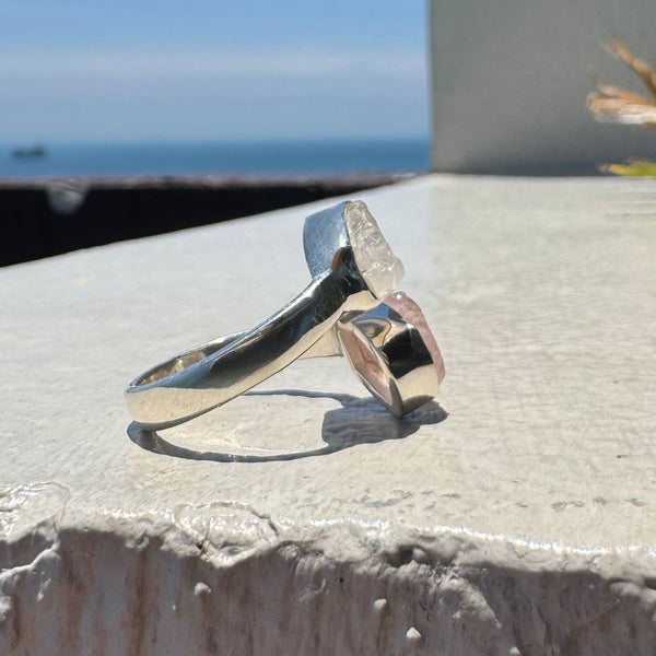 VENUS ENERGY RING Regenbogen Mondstein und Rosenquarz - That Spiritual Shop